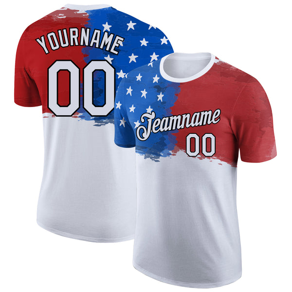 Custom White Red Royal-Black 3D American Flag Patriotic Performance T-Shirt