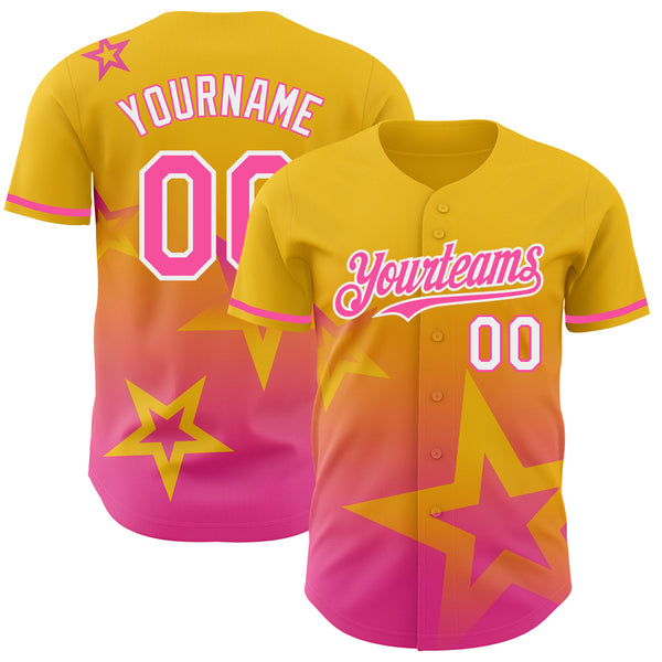 Custom Yellow Pink-White 3D Pattern Design Gradient Style Twinkle Star Authentic Baseball Jersey