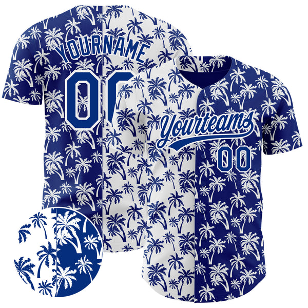 Custom White Royal 3D Pattern Design Tropical Hawaii Palm Trees Authentic Baseball Jersey