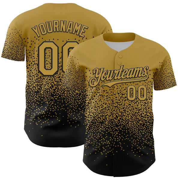 Custom Old Gold Black 3D Pattern Design Gradient Style Irregular Shape Authentic Baseball Jersey