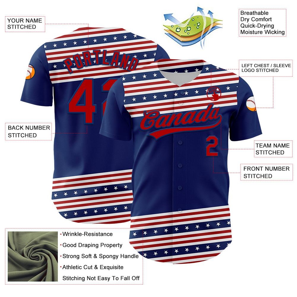 Custom US Navy Blue Red 3D American Flag And Star Authentic Baseball Jersey