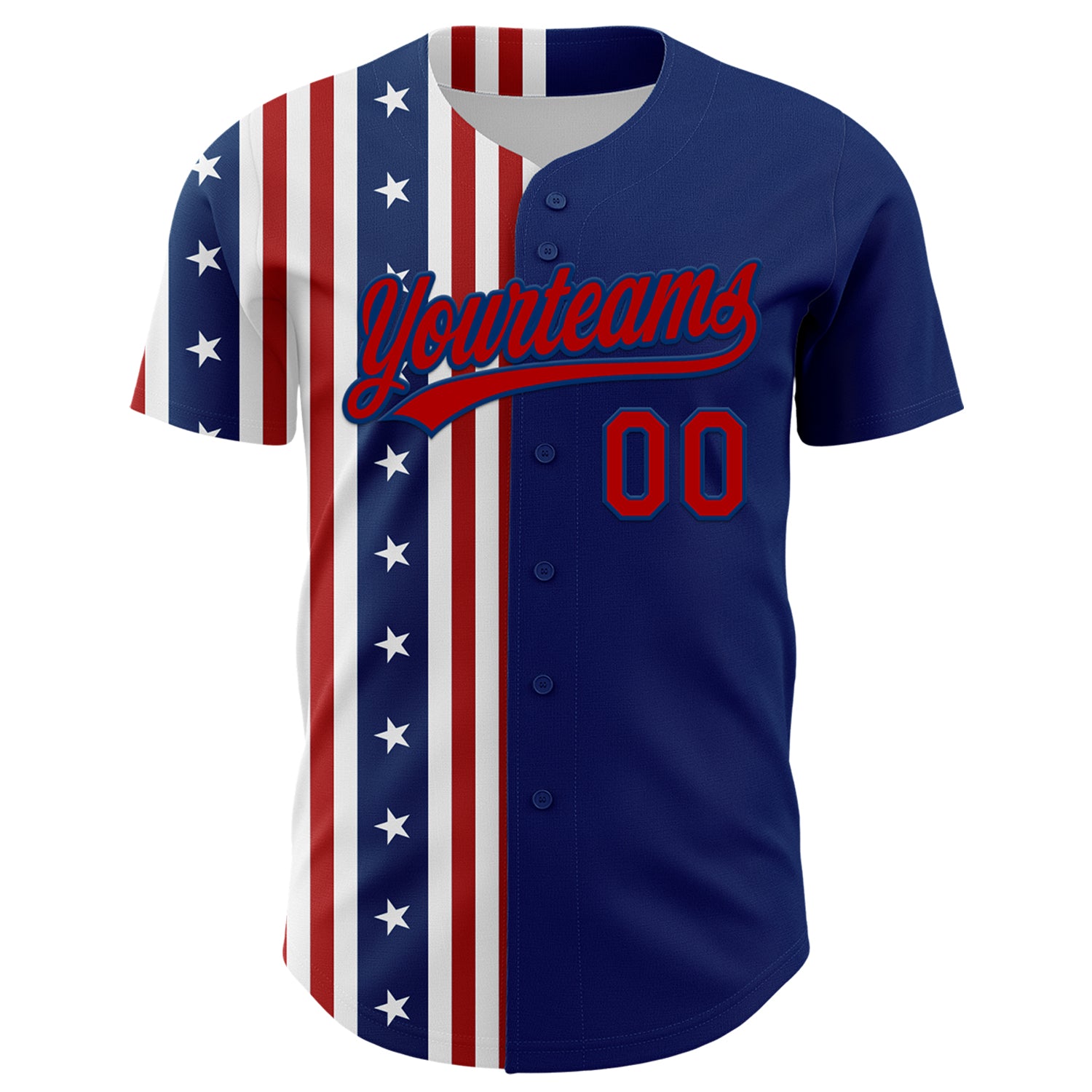 Custom US Navy Blue Red 3D American Flag And Star Authentic Baseball Jersey