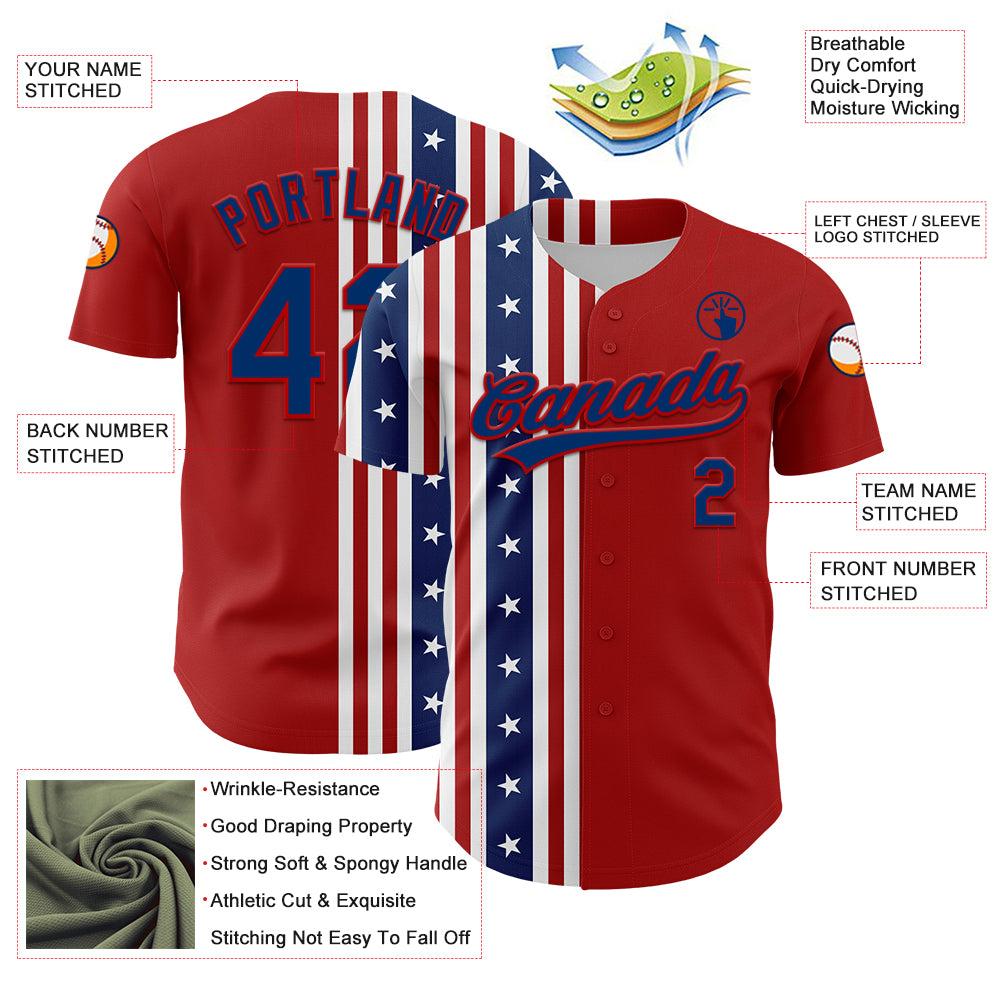 Custom Red US Navy Blue 3D American Flag And Star Authentic Baseball Jersey