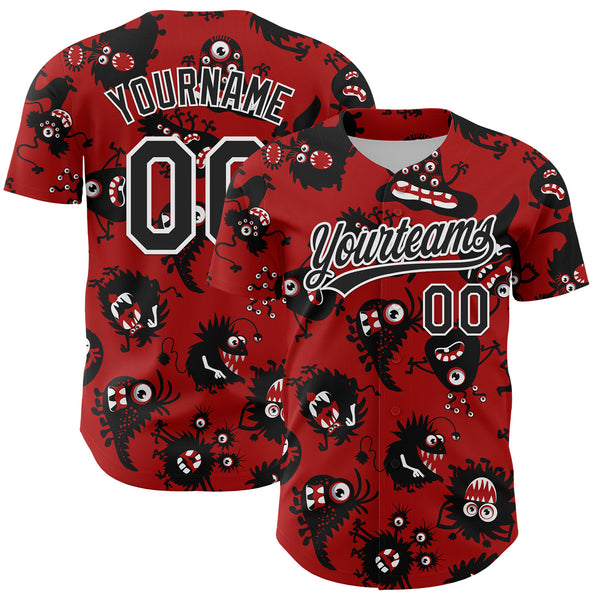 Custom Red Black-White 3D Pattern Halloween Authentic Baseball Jersey