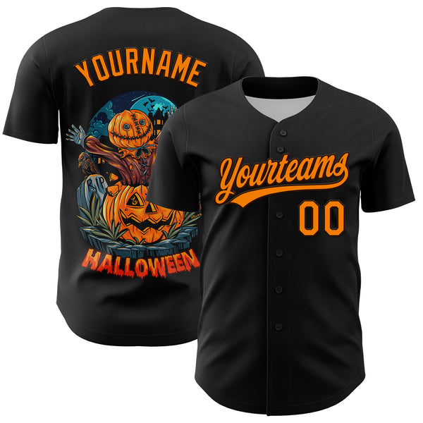 Custom Black Bay Orange-Brown 3D Pattern Halloween Authentic Baseball Jersey