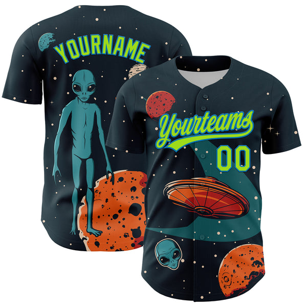 Custom Navy Neon Green-Blue 3D Halloween Authentic Baseball Jersey