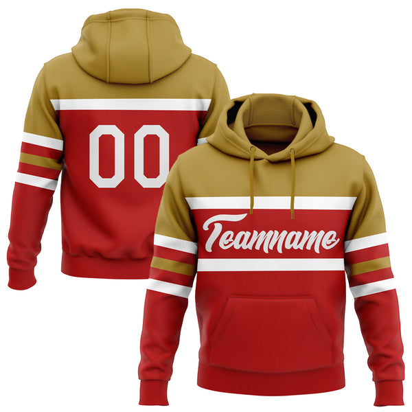 Custom Stitched Red White-Old Gold Line Sports Pullover Sweatshirt Hoodie