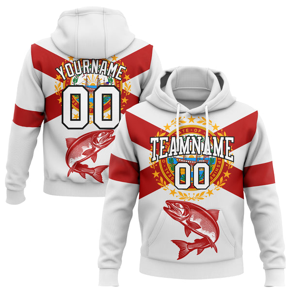 Custom Stitched White Red-Black 3D Atlantic Salmon Fish Fishing Sports Pullover Sweatshirt Hoodie