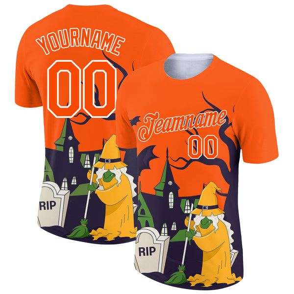 Custom Orange White 3D Halloween Performance T-Shirt