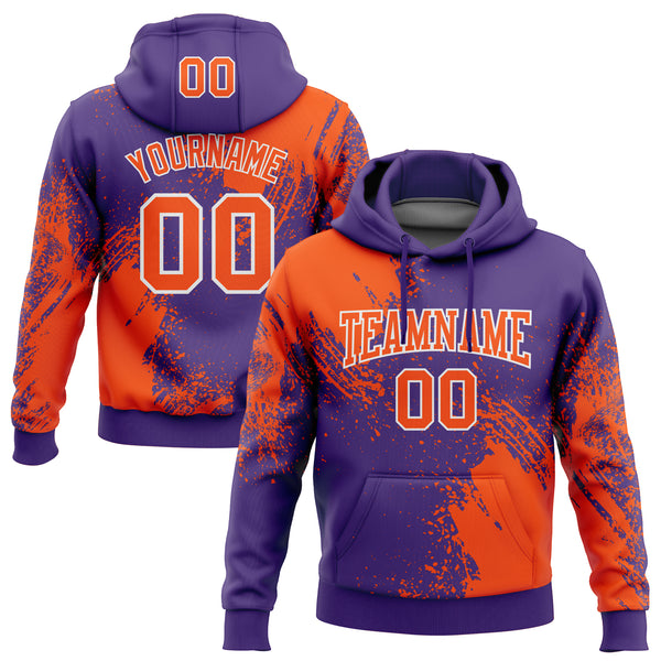 Custom Stitched Purple Orange-White 3D Pattern Design Abstract Brush Stroke Sports Pullover Sweatshirt Hoodie