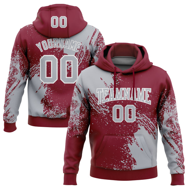 Custom Stitched Crimson Gray-White 3D Pattern Design Abstract Brush Stroke Sports Pullover Sweatshirt Hoodie