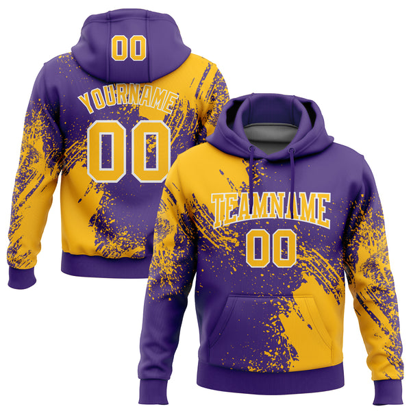 Custom Stitched Purple Gold-White 3D Pattern Design Abstract Brush Stroke Sports Pullover Sweatshirt Hoodie