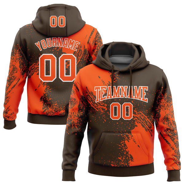 Custom Stitched Brown Orange-White 3D Pattern Design Abstract Brush Stroke Sports Pullover Sweatshirt Hoodie