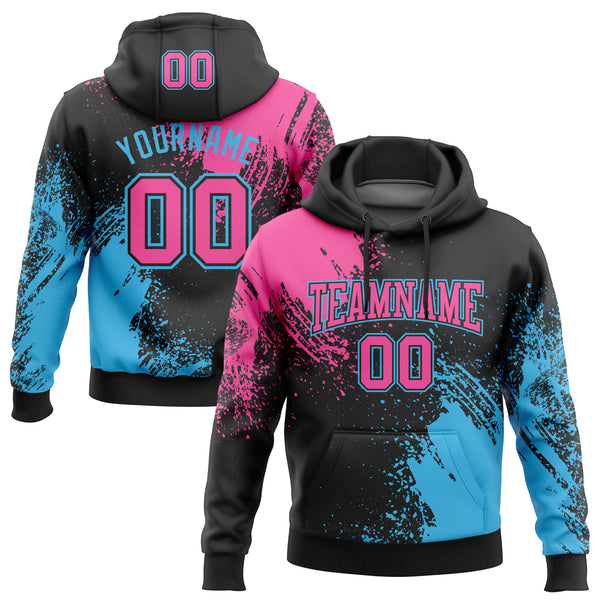 Custom Stitched Black Pink-Sky Blue 3D Pattern Design Abstract Brush Stroke Sports Pullover Sweatshirt Hoodie