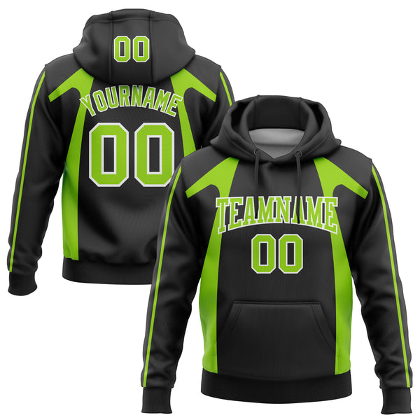 Custom Stitched Black Neon Green-White 3D Pattern Design Segmentation Patchwork Stripe Sports Pullover Sweatshirt Hoodie