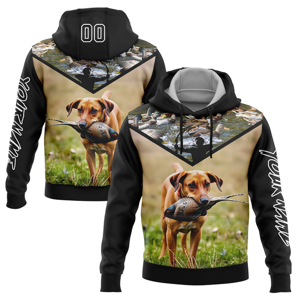 Custom Stitched Black White 3D Bow Hunter And Pheasant Hunting With Dog Sports Pullover Sweatshirt Hoodie