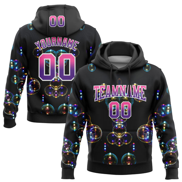 Custom Stitched Black Pink-Purple Fade 3D Pattern Design Colorful Bubbles Sports Pullover Sweatshirt Hoodie