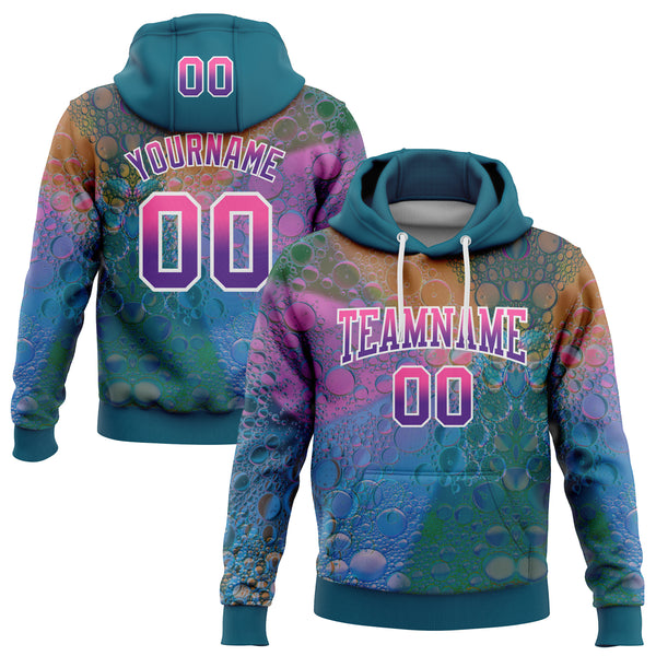 Custom Stitched Teal Pink-Purple Fade 3D Pattern Design Colorful Bubbles Sports Pullover Sweatshirt Hoodie