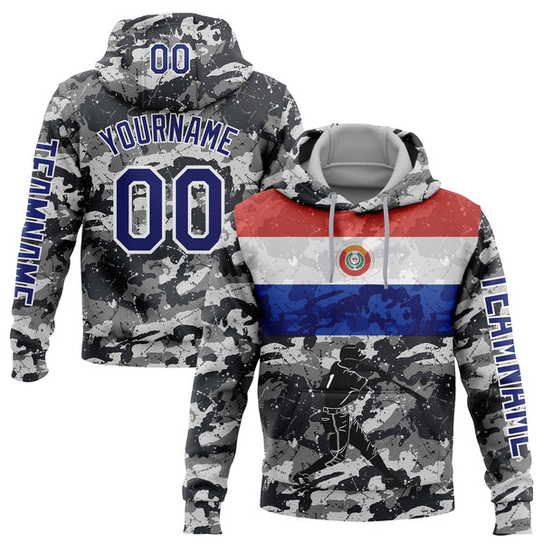 Custom Stitched Camo Navy-White 3D Paraguay Paraguayan Flag Sports Pullover Sweatshirt Salute To Service Hoodie