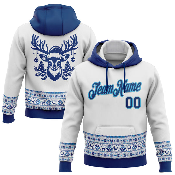 Custom Stitched White US Navy Blue-Sky Blue Christmas 3D Sports Pullover Sweatshirt Hoodie