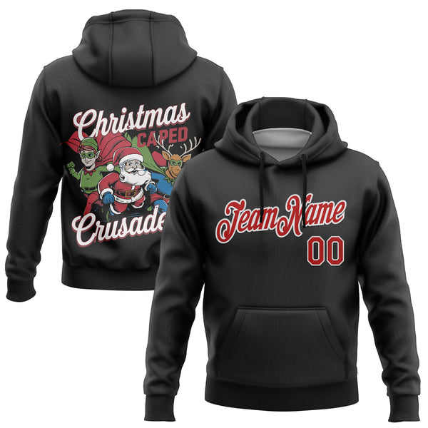 Custom Stitched Black Red-White Funny Christmas 3D Sports Pullover Sweatshirt Hoodie