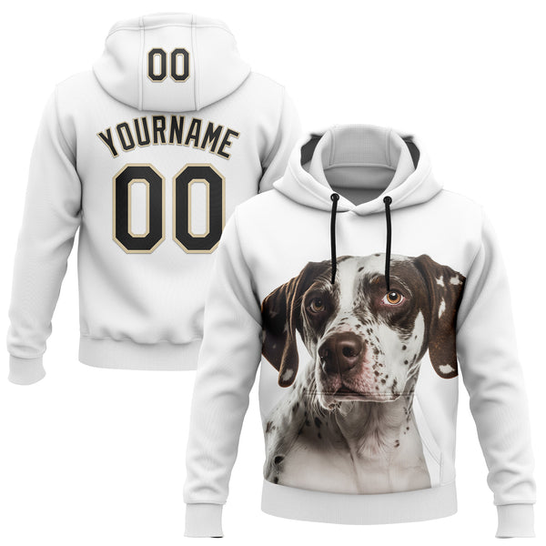 Custom Stitched White Black-Cream 3D Pattern Design English Pointer Dog Sports Pullover Sweatshirt Hoodie