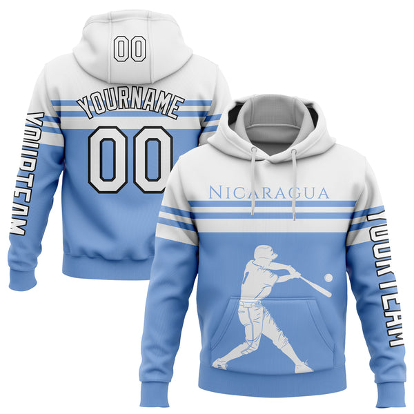 Custom Stitched Light Blue White-Black 3D Nicaragua Nicaraguan Flag Sports Pullover Sweatshirt Hoodie