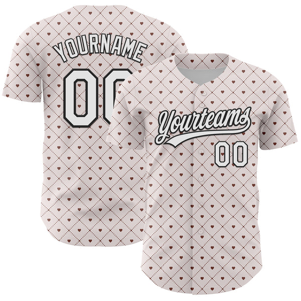 Custom White Black 3D Love Heart Valentine's Day Authentic Baseball Jersey