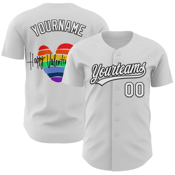 Custom White Black 3D Love Heart Valentine's Day Authentic Baseball Jersey