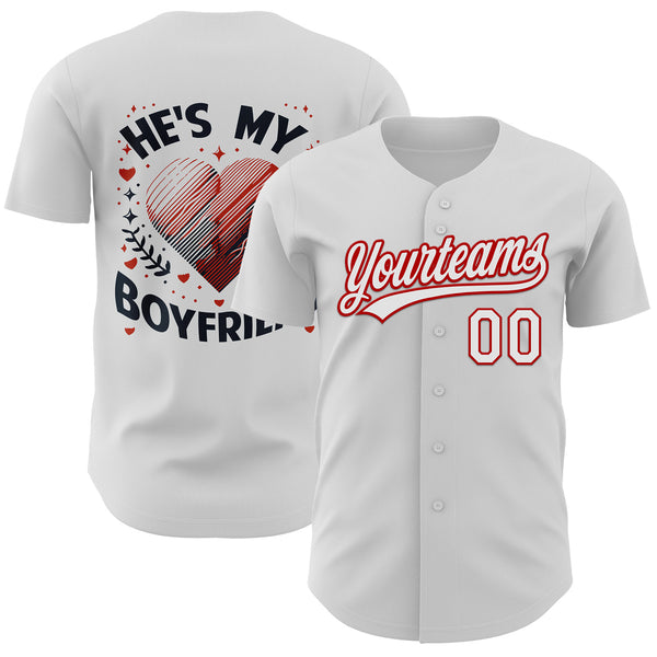 Custom White Red 3D Love Heart Valentine's Day Authentic Baseball Jersey