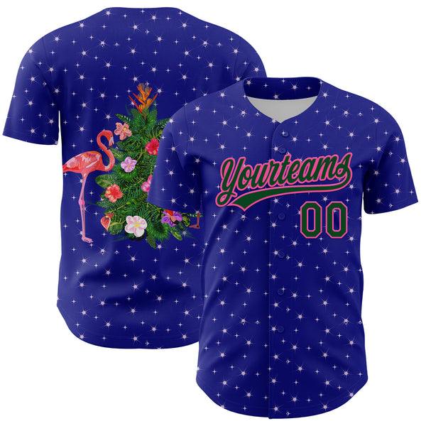 Custom Royal Green-Pink 3D Funny Christmas Authentic Baseball Jersey