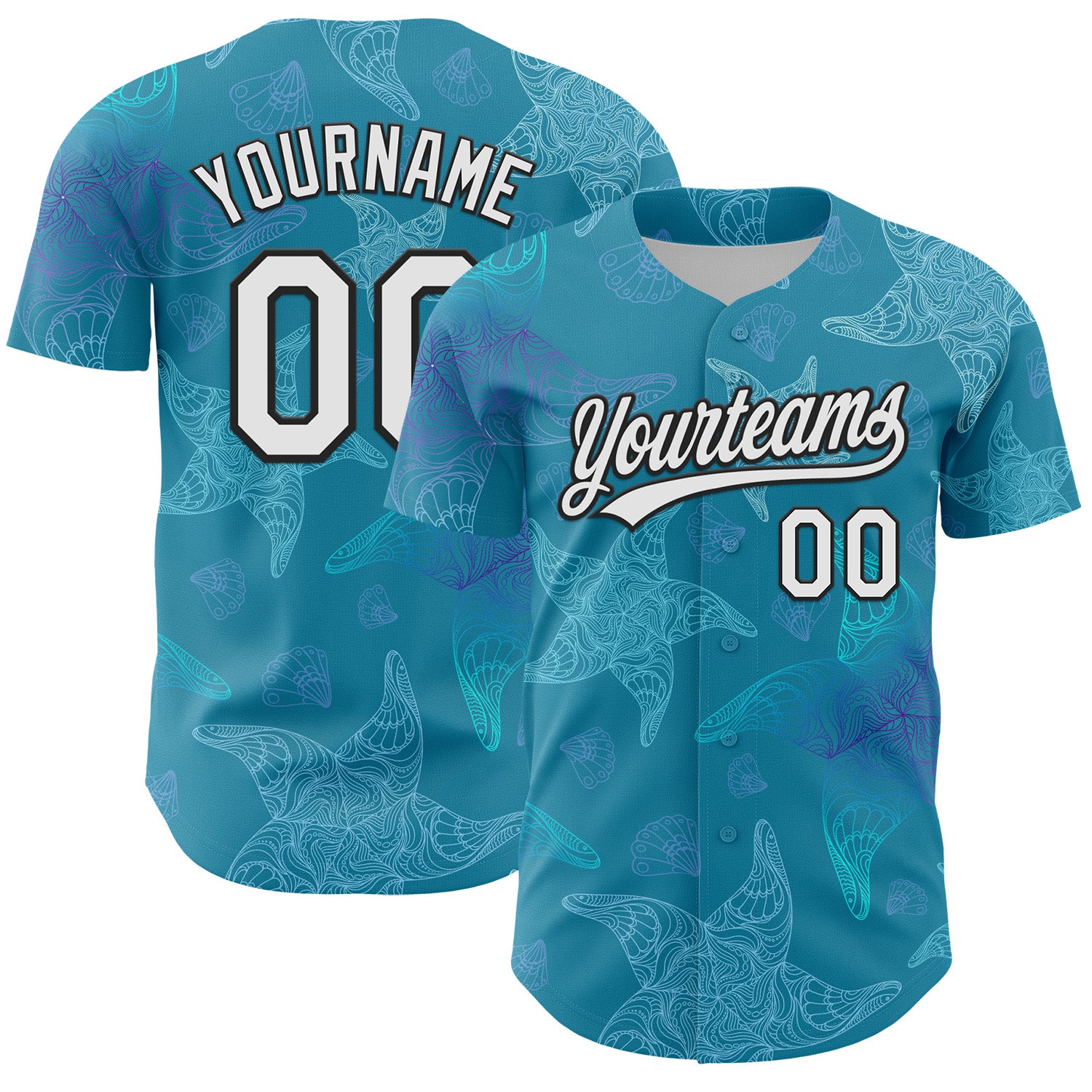 Custom Panther Blue White-Black 3D Tropical Hawaii Jungle Leaves Authentic Baseball Jersey