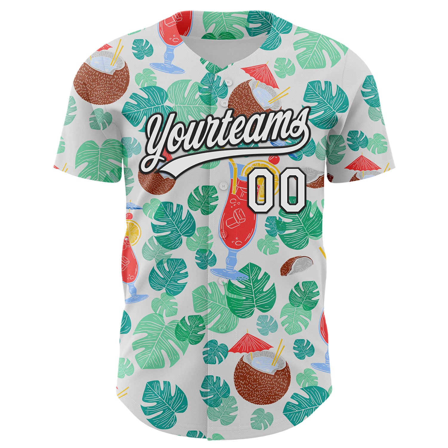 Custom White Black 3D Tropical Hawaii Jungle Leaves And Flower Authentic Baseball Jersey