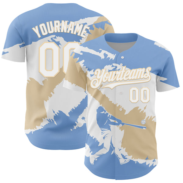 Custom Light Blue White-City Cream 3D Argentina Argentinian Flag Authentic Baseball Jersey