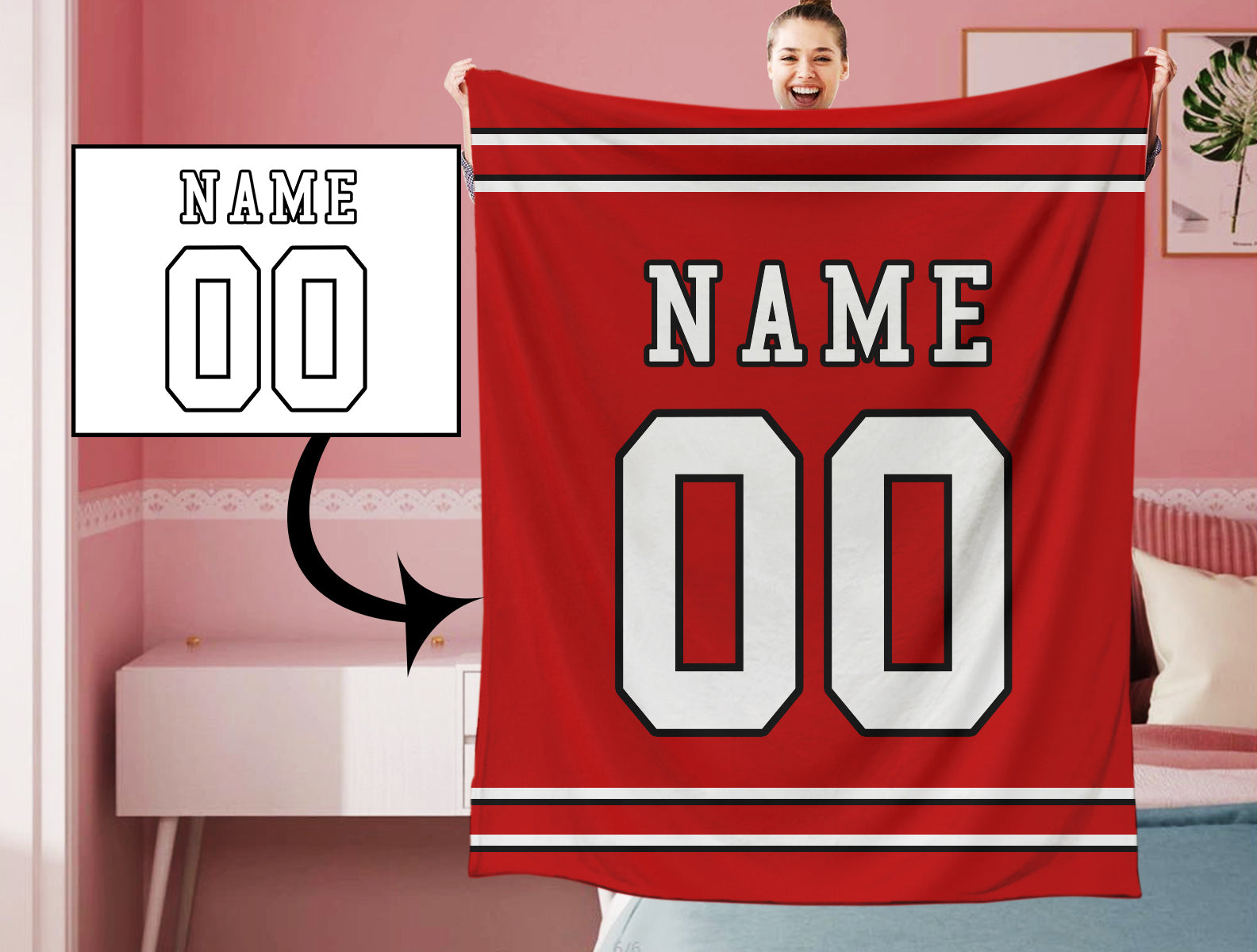 Personalized Red White Team Sports Blanket