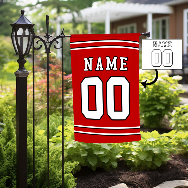 Personalized Red White Name Number Garden Flag