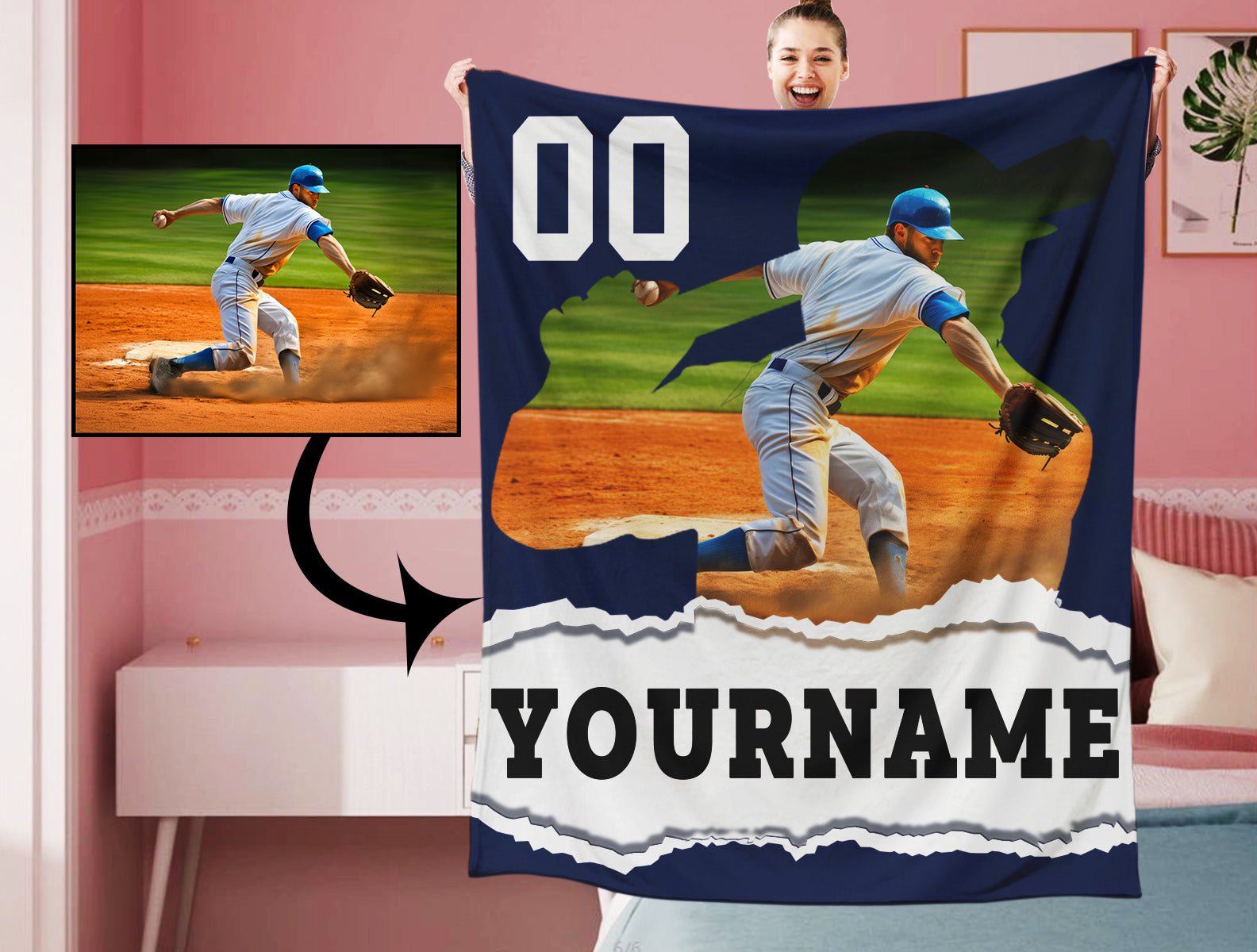 Personalized Baseball Team Yourname Photo Blanket