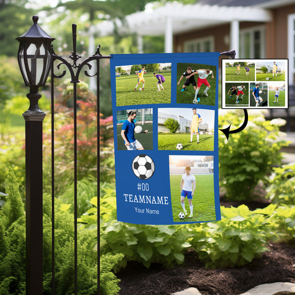 Personalized Soccer 5 Photo Garden Flag