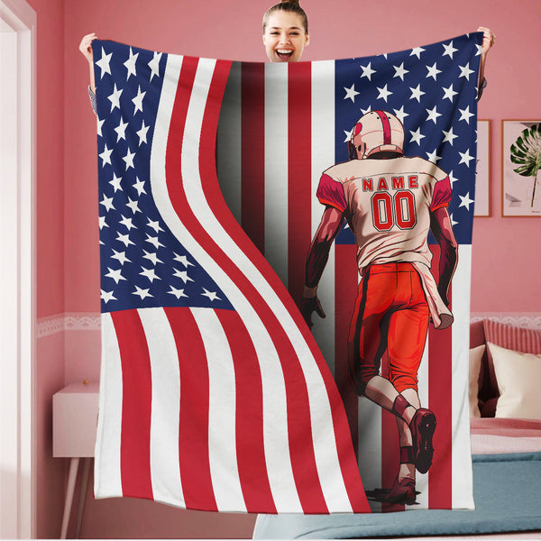 Personalized Name Number American Flag Football Blanket