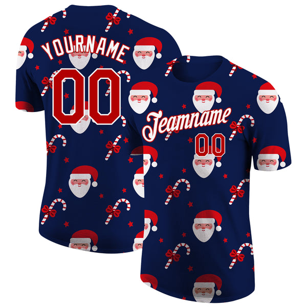 Custom Navy Red-White Christmas 3D Performance T-Shirt