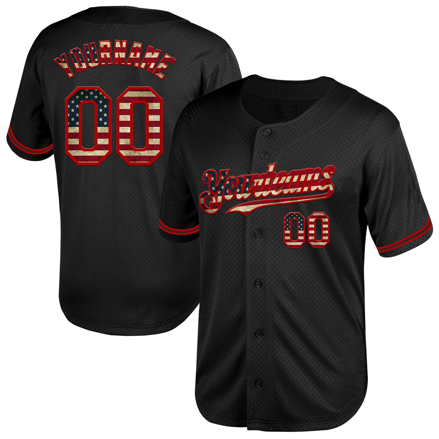 Custom Black Vintage USA Flag-Red Mesh Authentic Throwback Baseball Jersey