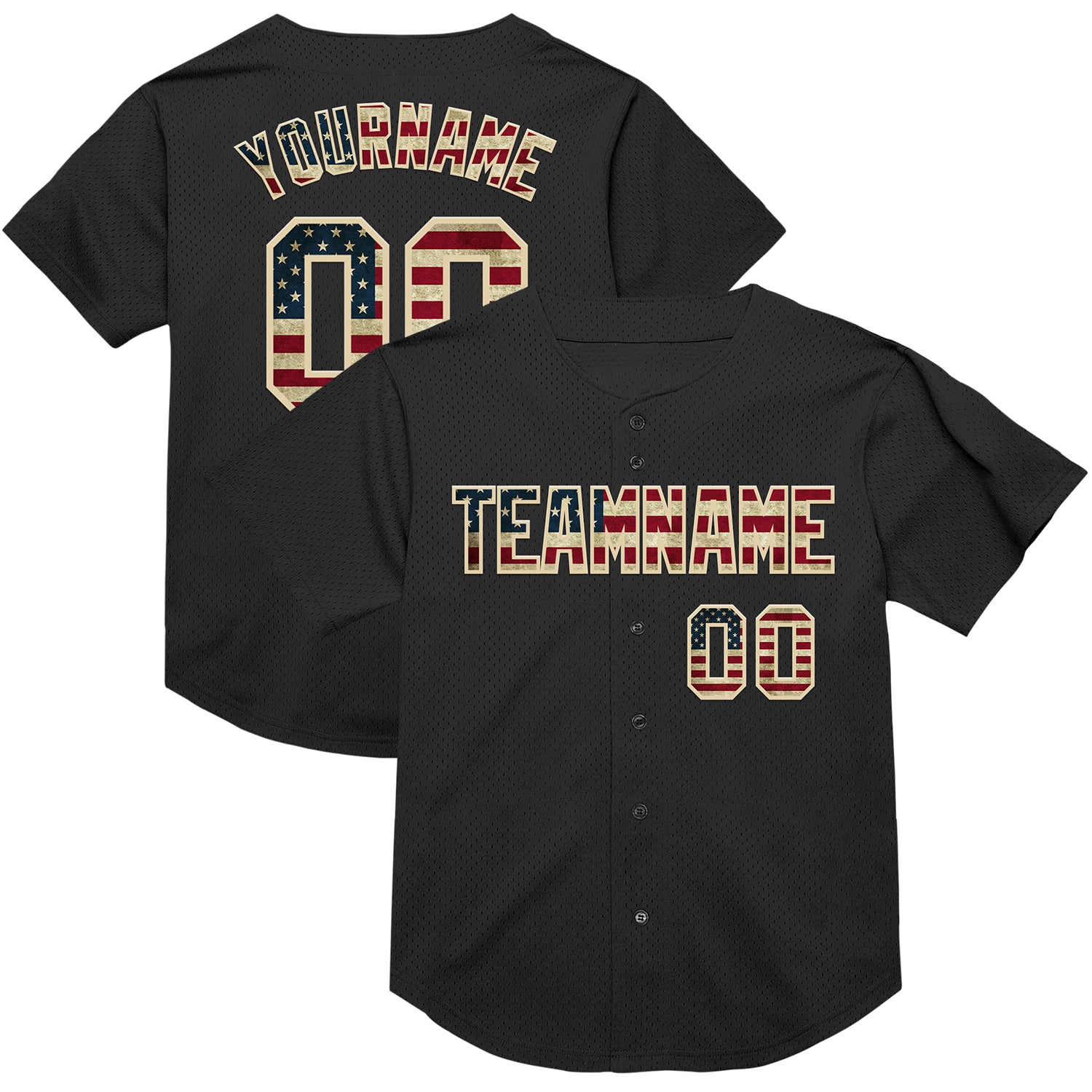 Custom Black Vintage USA Flag-Cream Mesh Authentic Throwback Baseball Jersey