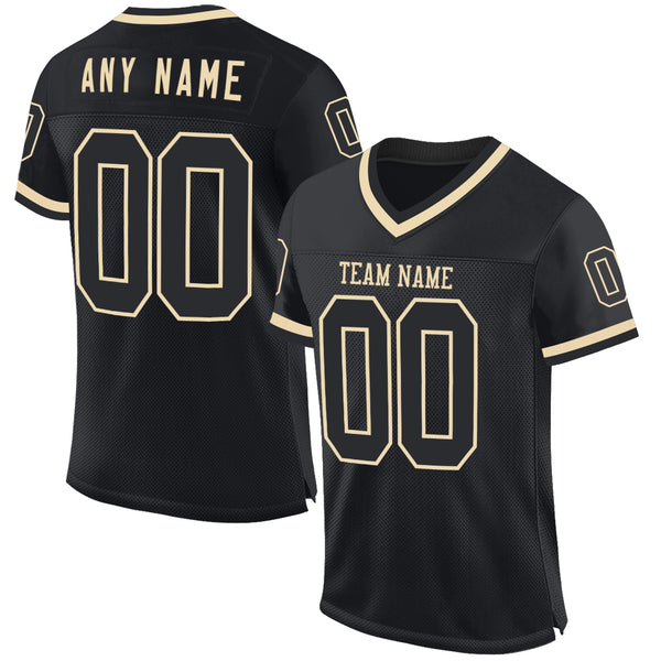 Custom Black Cream Mesh Authentic Throwback Football Jersey