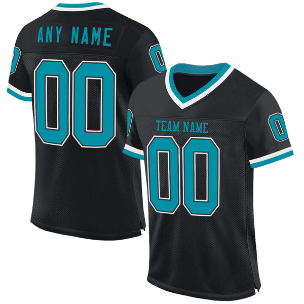 Custom Black Teal-White Mesh Authentic Throwback Football Jersey