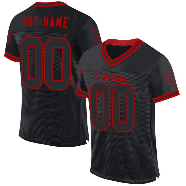 Custom Black Red Mesh Authentic Throwback Football Jersey