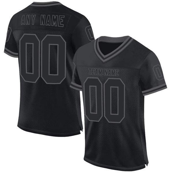 Custom Black Steel Gray Mesh Authentic Throwback Football Jersey