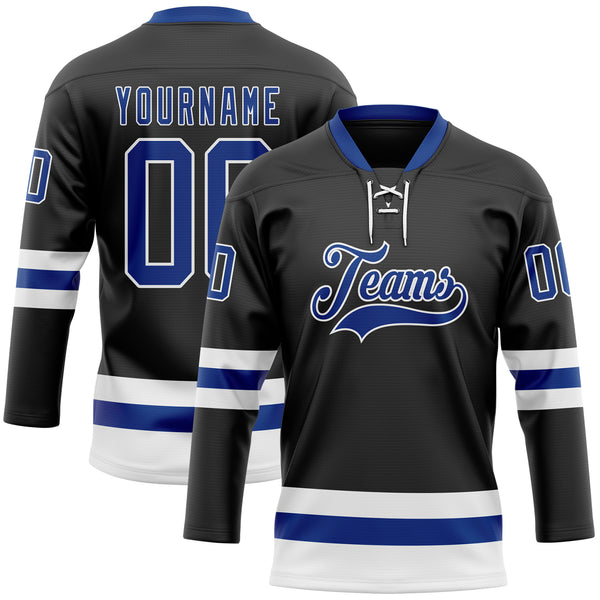 Custom Black Royal-White Hockey Lace Neck Jersey