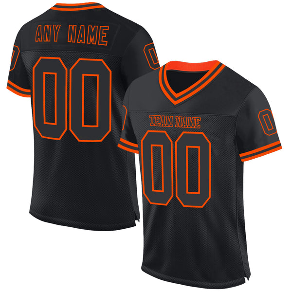 Custom Black Orange Mesh Authentic Throwback Football Jersey