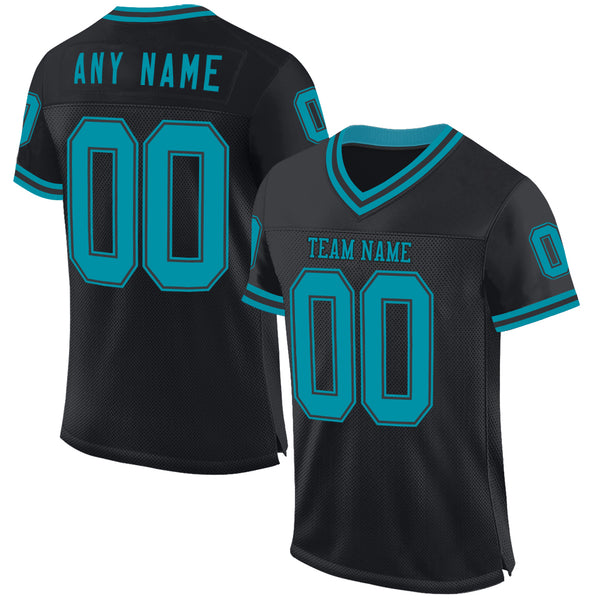 Custom Black Teal Mesh Authentic Throwback Football Jersey