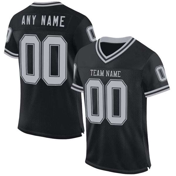 Custom Black Gray Mesh Authentic Throwback Football Jersey